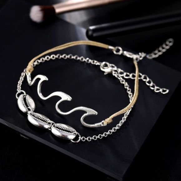 Boho wave and shell ankle bracelet - Picture 2 of 4